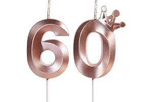 Yiran Candele Compleanno Oro Rosa con Corona Bambina Candeline Compleanno Particolari Numeri 60 per Festa Ragazza Donna Compleanno Nozze Anniversario Celebrazione Forniture,60 anni