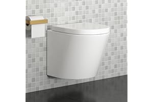 ROYAL BATHROOMS.CO.UK Bathroom Wall Hung Rimless Toilet Pan with Soft Close Seat (Cesar Toilet)