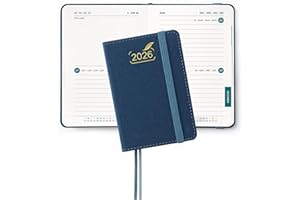 BEZEND Mini Agenda 2026 Bi-Giornaliera Tascabile 12 x 8 cm, 2 Giorni per Pagina (1 Settimana su 4 Pagine) - B7 Diario Piccola da Gen a Dic 2026, Copertina Rigida in Pelle PU, Blu Prussiano