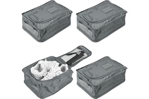 Adorila 4 Pack Shoe Bags for Travel, Waterproof Shoe Storage Organizer with Zipper Closure, Foldable Shoe Pouch with Handle (Grey)