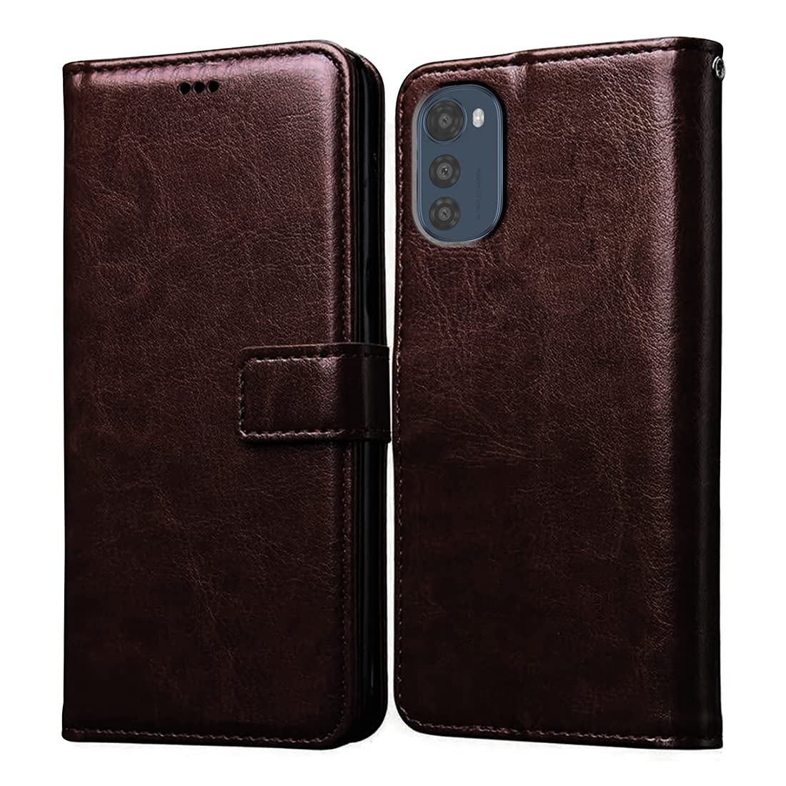 Casotec Flip Cover for Motorola Moto E32S 4G | Premium Leather Finish | Inbuilt Pockets & Stand | Flip Case for Motorola Moto E32S 4G (Coffee)