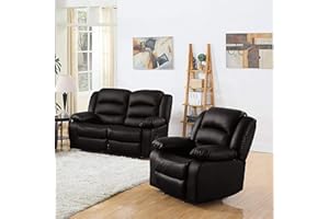 DProT Recliner Sofa Leather bonded Reclining Lazyboy Sofa Suite Sofas Chair 3 2 or 1 Colour Brown (1 Seat Chair + 2 Seater Sofa)
