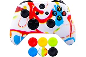 9CDeer 1 Piece of SiliconeTransfer Print Protective Cover Skin + 6 Thumb Grips for Xbox One/S/X Controller Spray-Painting
