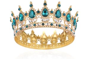 HENGKAIXUAN Tiara redonda completa para niñas, corona de cristal, corona de reina, tiaras barrocas, diamantes de imitación brillantes, tocado de princesa, carnaval, joyería para disfraz de reina, boda,