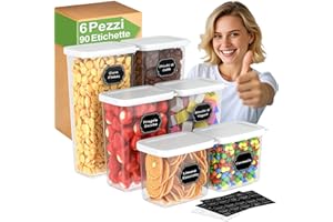 Homhut Contenitori Ermetici per Alimenti 6 Pezzi, Contenitori per Alimenti, Barattoli Cucina con Coperchio, Contenitori Cereali Muesli Farina (Max 1,8L)