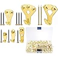 atongsakw Picture Hangers Kit, 130Pcs Picture Hooks Frame Hanger Heavy Duty Picture Hanging Kit with Nails for Wall Mounting, Nails with Hardware for Drywall, Holds 10-100 lbs, Golden