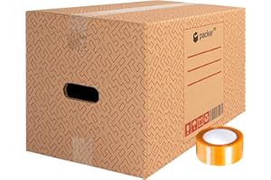 packer PRO Pack 10 Cajas Carton para Mudanzas y Almacenaje Ultra Resistentes con Asas y Cinta Adhesiva 500x300x300mm