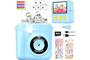 YIKANWEN Appareil photo numérique pour enfant - Impression instantanée - 1080P - Noir et blanc - Bleu