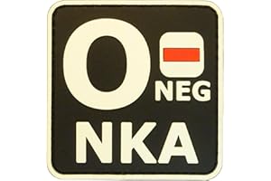 LEGEEON Parche de Primeros Auxilios 2x2 O Negativo compatible con Velcro Parches PVC para Chaleco,Gorras,Ifak Kit,Parches de Tipo de Sangre Tácticos (Negro Blanco Brilla en Oscuro)