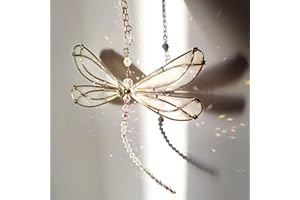 PEPOYO AI Cristal attrape-soleil, fenêtre, prisme, cristal, décoration arc-en-ciel, en verre, à suspendre, attrape-soleil, jardin (libellule)