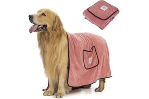 heavenlife Badehandtuch für Hunde, Handtücher Schnelltrocknend Groß Hund 130X70cm, Hundehandtuch Mikrofaser 400gsm Extra Weich, Handtuch Extra Saugfähig Mit Taschen für Haustier (Rosa)