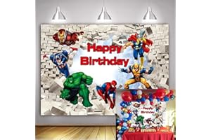 LXN Superhero Backdrop Avengers Superhero White Brick Wall Photography Background Superhero Theme Birthday Party Supplies for Boys Cake Table Decoration 6x4ft