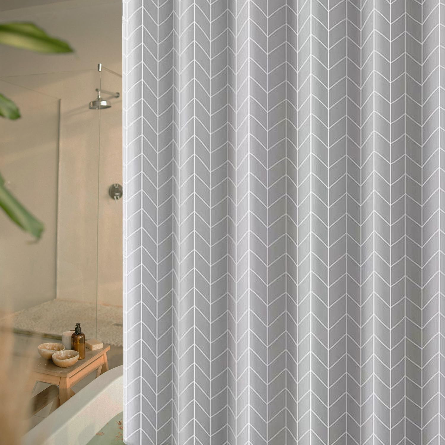 hzkais Grey Shower Curtain, Mould Proof and Mildew Resistant Washable Bathroom Curtains, Shower Curtain for Bathroom, Bath Curtains with Hooks, 180 x 180 cm (71 x 71 Inch)