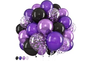 JOBKOO Lila Schwarz Luftballons, 12 Zoll Lila Party Ballons Metallic Lila Schwarze Helium Luftballon, Schwarz Lila Konfetti Dunkellila Latexballons für Geburtstags Hochzeit Babyparty Halloween Dekoration