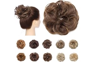 Silk-co Updo Ponytail Hair Extensions [Light Brown] Messy Scrunchies Hair Bun Extensions Curly Wavy Hairpieces
