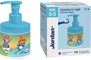 Jordan* | Dentifricio per bambini con pompa dosatrice | Dentifricio in erogatore a pompa equivalente a 3 tubi normali | Soluzione innovativa e comoda | 0-5 anni | 500 ppm | Fragola | 150 ml