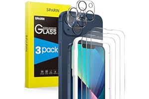 SPARIN Protector de Pantalla Compatible con iPhone 13, 6,1 Pulgadas, 3 Cristal Templado con 2 Protector de Lente de Cámara, Marco de Instalación Fácil