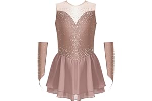 CHICTRY Sukienka w dyni, łyżwiarstwo figurowe, dla dziewcząt, stras, brokatowa sukienka do tańca, metaliczny kołnierz, strój baletowy z szyfonową spódnicą, rękawiczki bez palców, kostium baleriny
