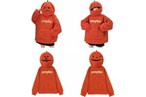 DKLOVIFU Halloween Kostüm Damen Lustig Kürbis Kapuze Plüsch Hoodie, Teddy Fleece Pullover Cosplay Karneval Sweatshirt für Paare Oversize Partywear Pumpkin Briefe Stickerei Kapuzenpullover Festival