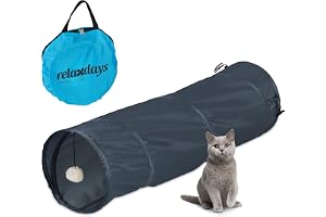 Relaxdays Kattunnel vikbar, kattrör med leksaker, interaktiv kattlektunnel, B x D: ca 90 x 25 cm