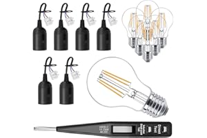 6x E27 Lampenfassung mit Kabel + 6x 4W LED Lampe Warmweiß+ VDE-Spannungsprüfer – für Baustelle & Renovierung