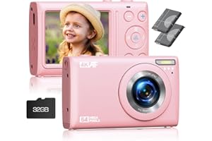 HOTPEAK Digital Camera Pink, 4K 64MP Compact Digital Camera, Portable Small Vlogging Cameras with 2.4" Screen 18X Digital Zoom with Rechargeable Battery 32GB Card for Adult Teenagers Kids