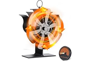 Jasfyee Ventilateur de Poêle à Bois, 6 Pales Ventilateur de Cheminée, Alimenté par La Chaleur, Silencieux à Circulation d'air Chaud pour Poêle à Bois/Poêle à Bûches/Cheminée Avec Thermomètre