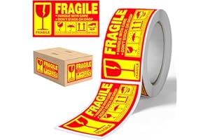 NOPKESV 250 pezzi Etichetta di avvertenza Rossa Adesiva Fragile Anche con Adesivo Tipo Etichetta di spedizione per l'imballaggio (25 x 45 mm) (Rossa)