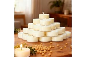 UGBEM 25 Pack Soy Wax Tealights, Unscented Tealight Candles in Clear Cup 4 Hours Burning Time Paraffin-Free for Weddings, Events, Home Decor,Emergency Use