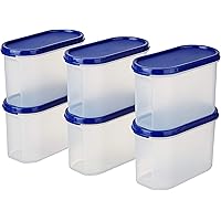 Amazon Brand - Solimo Modular Plastic Storage Containers with Lid, Set of 6, 1.2L, Blue