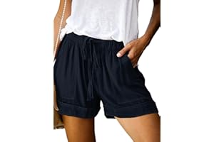 comefohome Shorts Damen Sommer High Waist Kordelzug Elastische Taille Lässig Elegant Kurze Hose Baumwolle Hosen mit Taschen