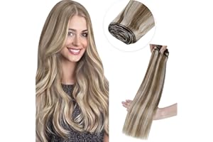 LaaVoo Extension Capelli Veri Tessitura 40cm 100g Marrone Chiaro con Biondo Highlighted Extension Tessitura Capelli Veri Matassa Extension Capelli Veri Lisci Estensioni Capelli Umani #8/60