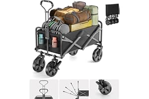 Tanniws Chariot de Transport Pliable Roue rotative à 360° Portable Chariot de Jardin 4 Roues Multifonctionnel Chariot à roulettes Pliable avec Frein 100kg+/220lbs+