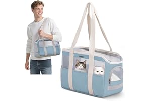 ALLSOPETS Transportín Suave para Perros y Gatos Pequeños, Bolso Plegable y Transpirable con Correa de Seguridad, Bolso de Viaje para Visitas al Veterinario Compras y Salidas (Azul Cielo)