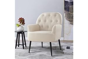 ‎IWMH IWMH Sessel Wohnzimmer, Leinen Loungesessel Bequem mit Armlehnen, Modern Schlafzimmer Lesesessel mit Metallbeinen, Beige