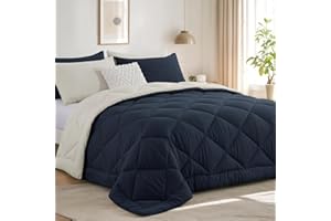 RUIKASI Coverless Duvet Super King Size 10.5 Tog - Reversible Comforter with 2 Pillowcases, 260x220cm Quilt Lightweight and Warm All Season 400GSM Filling, Navy Blue and Beige
