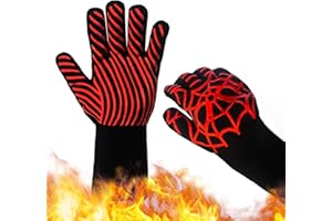 ECLARE 1 Pair BBQ Gloves, 800 ℃ / 1472 ℉ Heat Resistant Silicone Oven Mitts with Cotton Loops for Hanging, Non-Slip Grilling Gloves for Cooking, Barbecue, Grilling, Baking (Red)