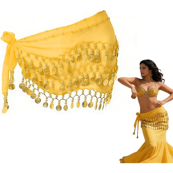 Ceinture Pour Danse Du Ventre - 3 Rangées De 128 Pièces De Monnaie - Mousseline De Soie - Taille Unique Ajustable - 4