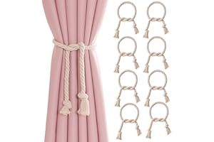 QESSUVNC 8 Stücke Vorhang Raffhalter Baumwollseil Vorhang Kordel Geflochtene Gürtel Raffhalter für Vorhänge Handgefertigte Seil Curtain Dekorative für Wohnzimmer Schlafzimmer Baumwollseil Beige