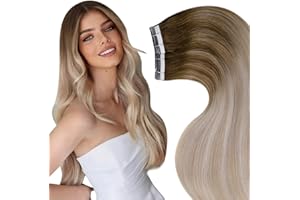 LaaVoo Extension Biadesive Capelli Veri 20pcs 35cm 50g Balayage Marrone Chiaro a Biondo Cenere e Bionda Platino Extension Capelli Veri Biadesivo Lisci Estensioni Dei Capelli Capelli Umani #8/18/60