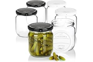 com-four® 6X Vasetti per marmellata con Coperchio a Vite e Design Homemade with Love in Bianco e Nero - TO Ø 82 mm - capienza Fino a ca. 425 ml