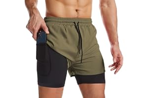 Danfiki Pantalones Cortos de Running para Hombre con Bolsillo para teléfono Entrenamiento Ligeros de Secado rápido