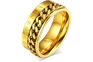 FaithHeart Anti-stress Anello Vichingo a Catena Ruotabile Ansiolitico Anello Uomo Runa Anello Personalizzabile Nome Inciso Data Inciso Anello Punk Hip-pop Taglia IT 14-32
