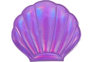 Lurrose Compact Makeup Mirror Folding Double Sides Portable Hologram Mirror Pu Leather Shell Shape For Girls Women Ladies (Purple)