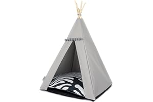 HALKALIFE Pet tent with a stabilizer and a soft blanket. Teepee for cat or dog. Dog house, cat nest. Dog cave. Pet igloo. Cat hut. Pet wigwam. (L, Grey, Zebra)