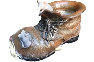 ‎ASPINAWORLD Aspinaworld wetterfeste Gartenfigur für außen, Pflanzschuh zum bepflanzen mit Maus im Schuh, 13 cm, Dekofigur Garten, Gartendeko aus Kunstharz