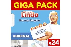 Mastro Lindo Gomma Magica, 24 Pezzi, Giga Pack, Rimuove le Macchie e i Segni Difficili, Germi e Batteri, Igienizza le Superfici