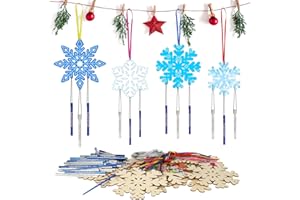 HONMOK 12 Pack Christmas Snowflake Windchimes Kit, Xmas Crafts for Children to Paint Snowflake Wind Chimes, Wooden Arts and Crafts for Kids Boys Girls Toddlers Presents