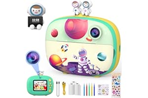 CHAKEYAKE Macchina Fotografica Bambini Istantanea,2,4 Pollici Digitale Fotocamera Bambini con 32GB TF Scheda e Carta Fotografica per Stampa, Regalo per Bambini dai 3-12 Anni (Verde)