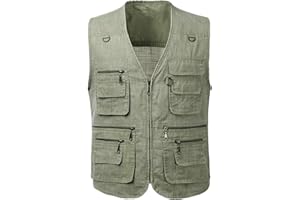 KTWOLEN Męska kamizelka wędkarska safari kamizelka podróżna na co dzień kamizelka do pracy polowanie zdjęcie kurtki bez rękawów kamizelki z wieloma kieszeniami